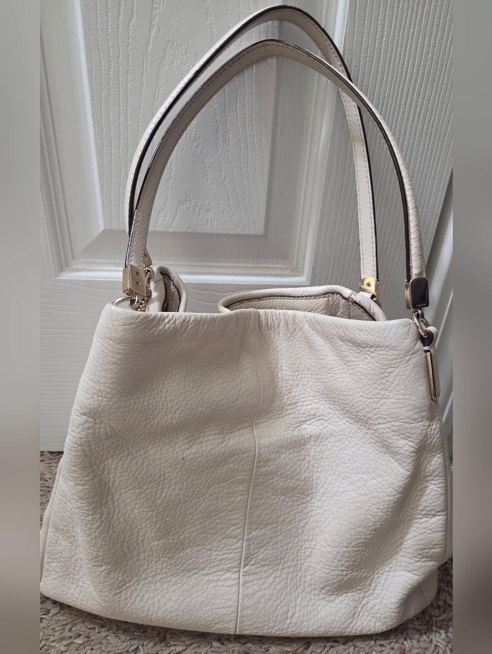 Coach Madison Cream Leather Shoulder Bag with Gold Accents